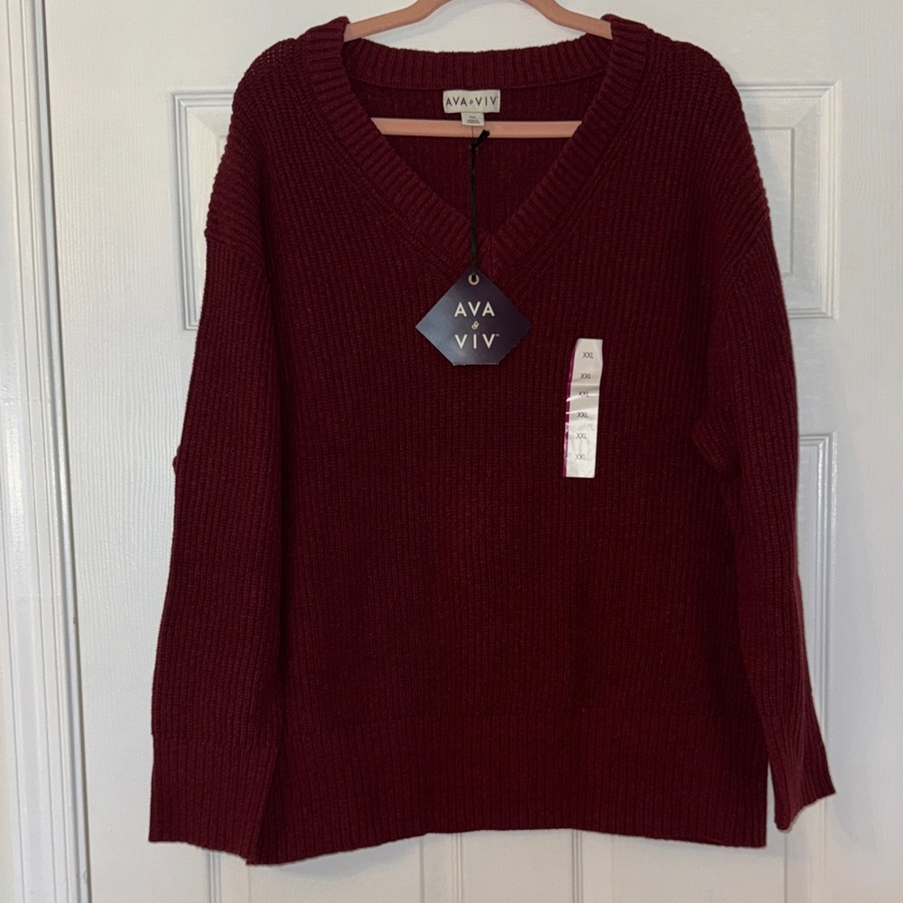 NWT Burgundy V Neck Red Sweater